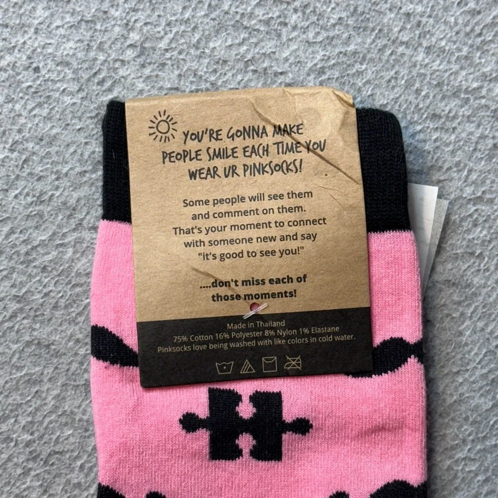 Pinksocks Socks Unisex OS Pink Mustache Puzzle Piece Knee High Novelty Fun